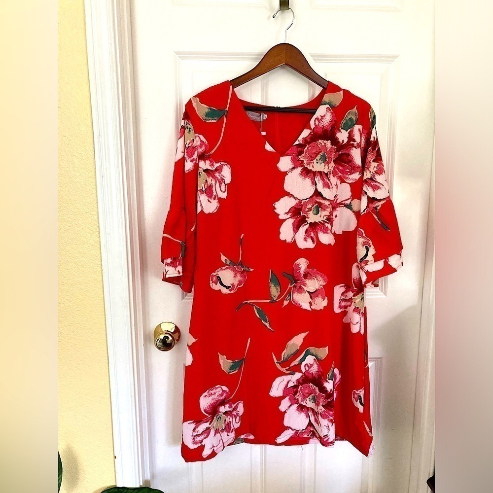 Aloha! Red with white floral print summer dress - size Large
